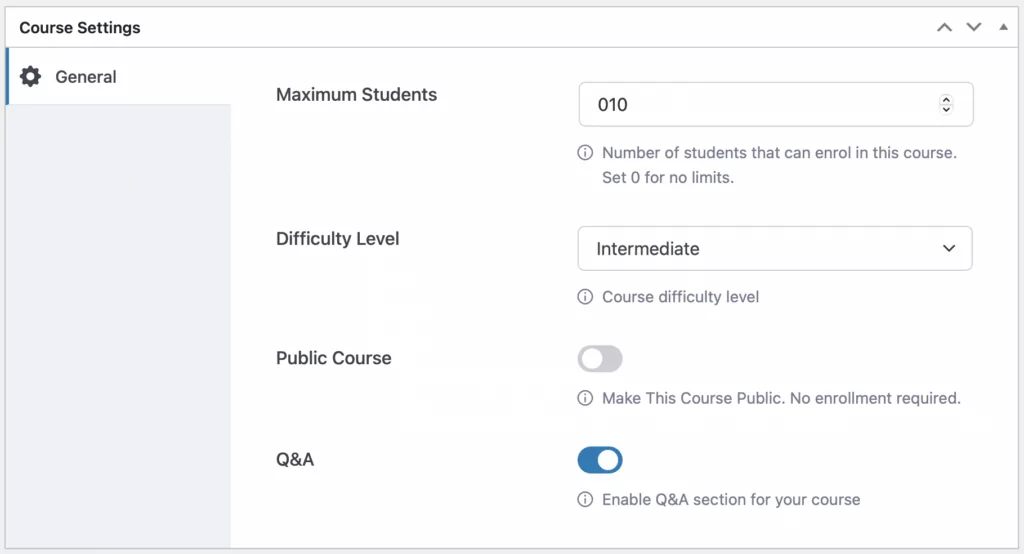 Tutor LMS course settings