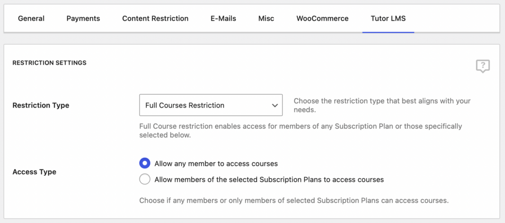 Tutor LMS course restriction