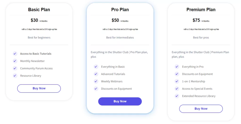 Preview pricing table