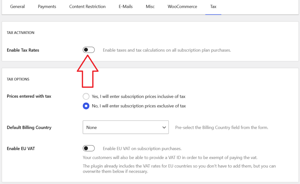 Enable tax settings in PMS