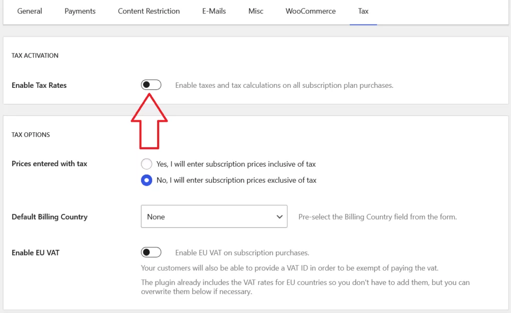 Enable tax settings in PMS