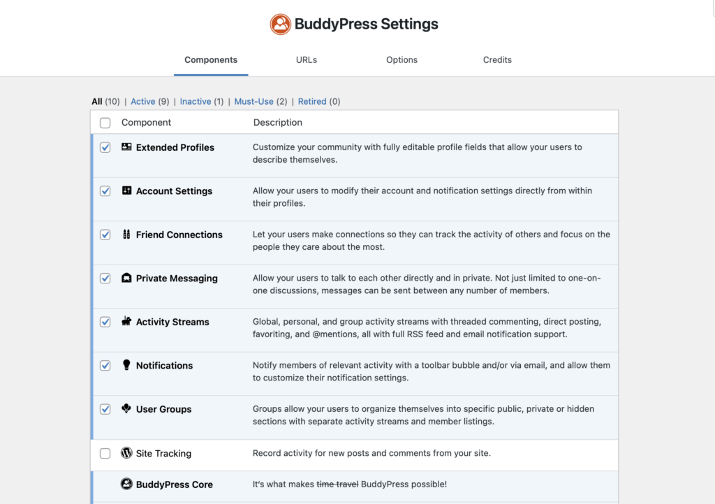 BuddyPress settings