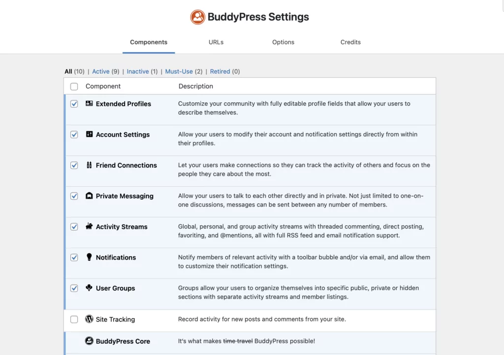 BuddyPress settings