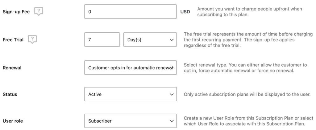 Membership settings