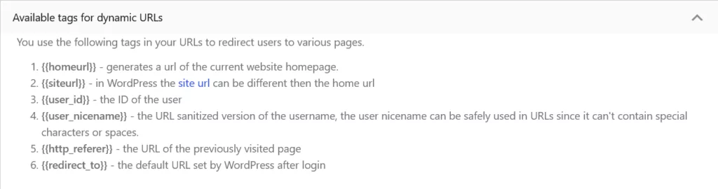 Tags for dynamic URL redirects