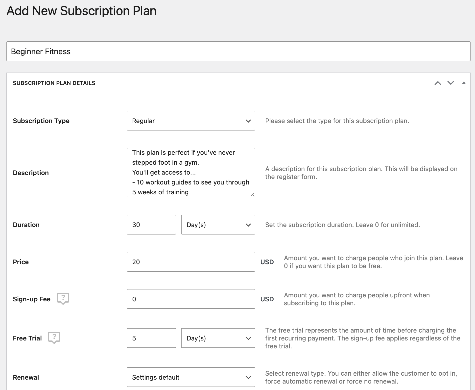 Add new subscription plan