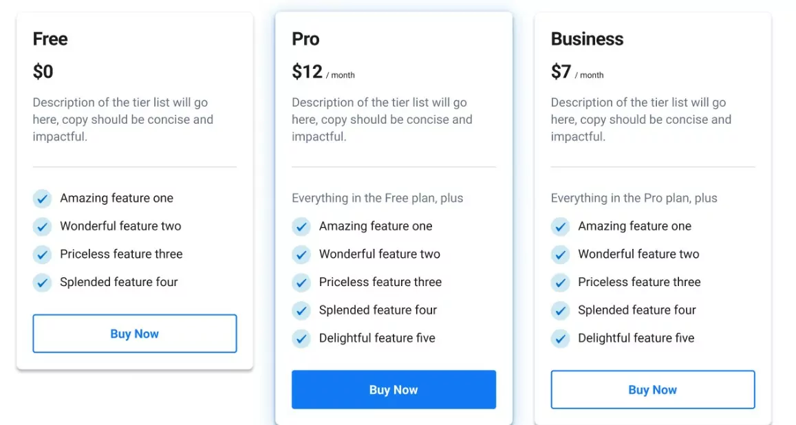 Pricing page front end when you use a WooCommerce subscription plugin