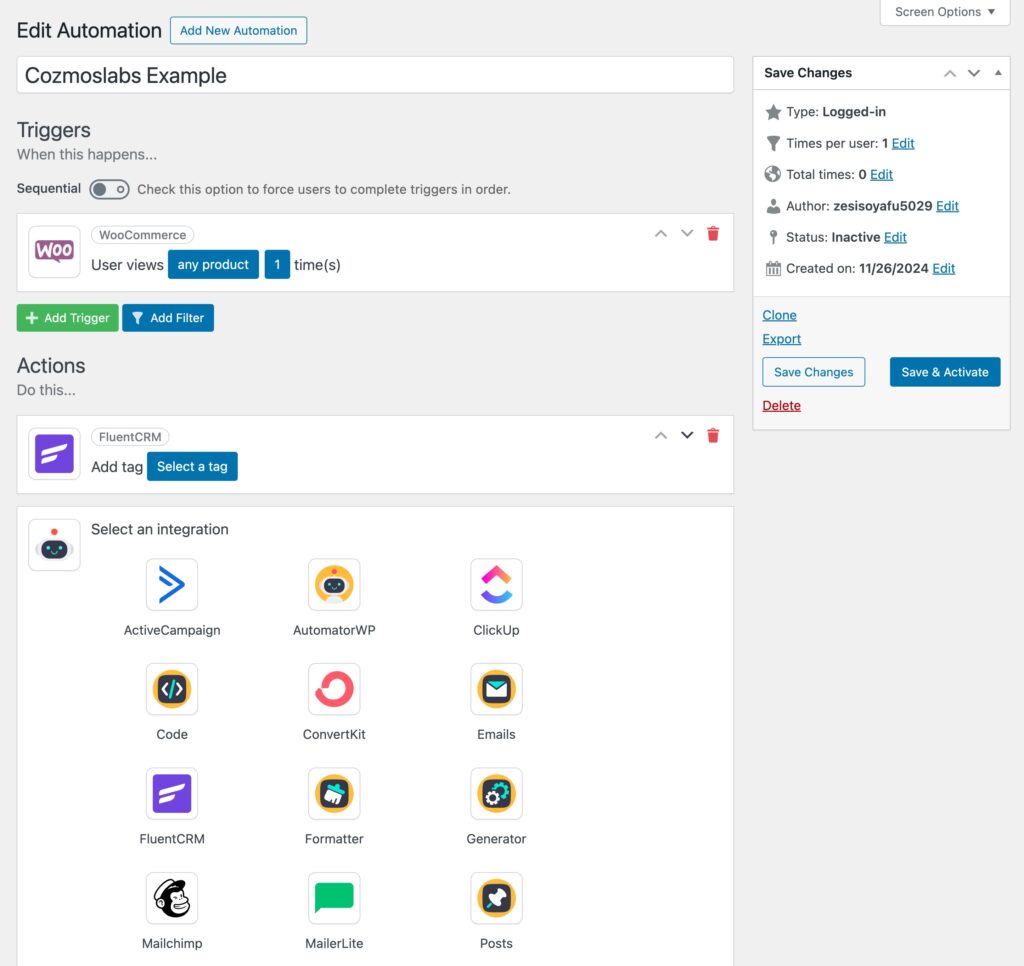 AutomatorWP interface