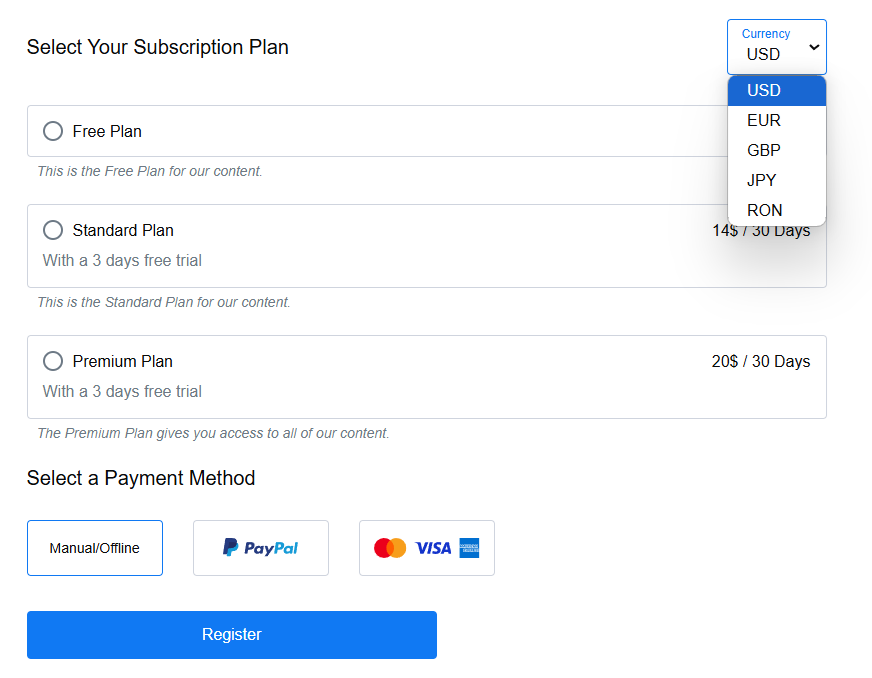 multiple currencies on subscription plans

