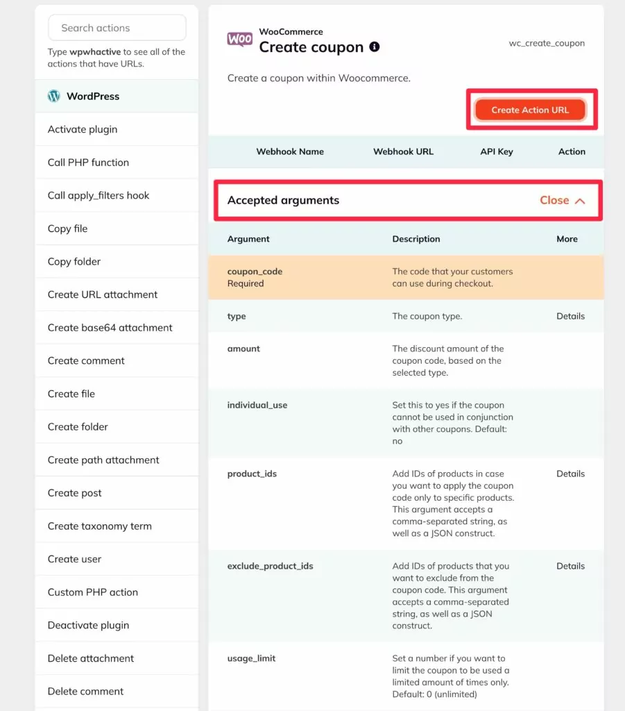 Choose the incoming webhook action