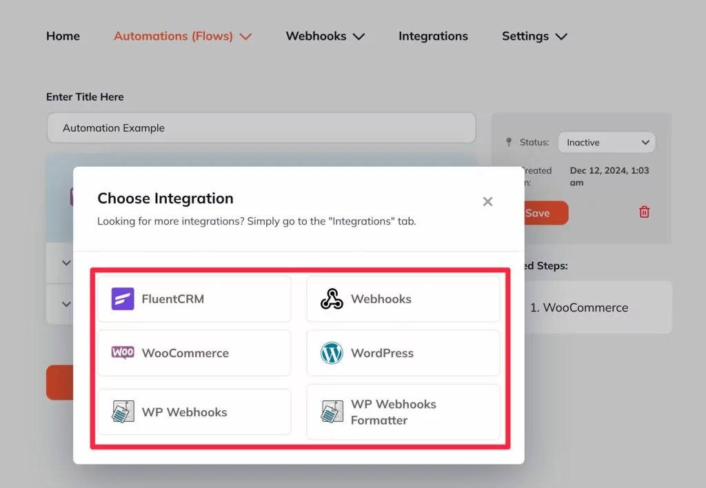 Choose your action integration to automate WordPress